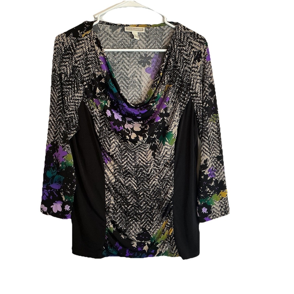 Dana Buchman Long Sleeve Stretch Tunic Top Blouse Women's Size L Cowl Neck